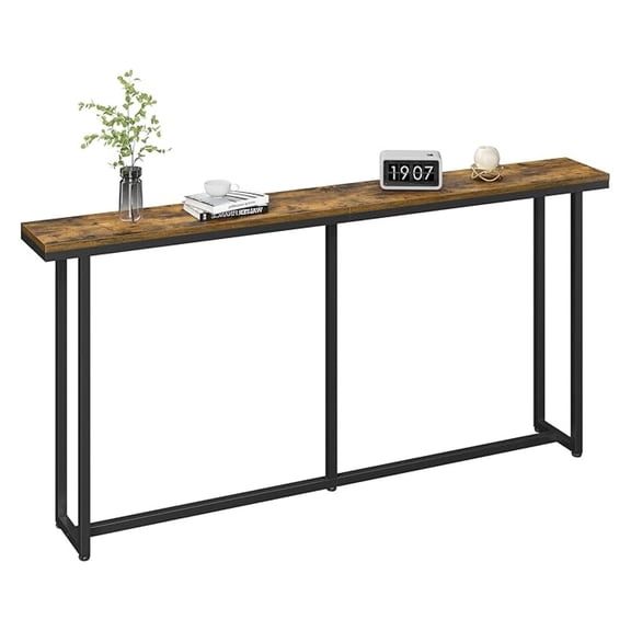 AIZYT Narrow Console Table with Sturdy Metal Frame, 63 Inch Extra Long Entryway Sofa Table for Behind Couch, Hallway, Living Room, Rustic Brown