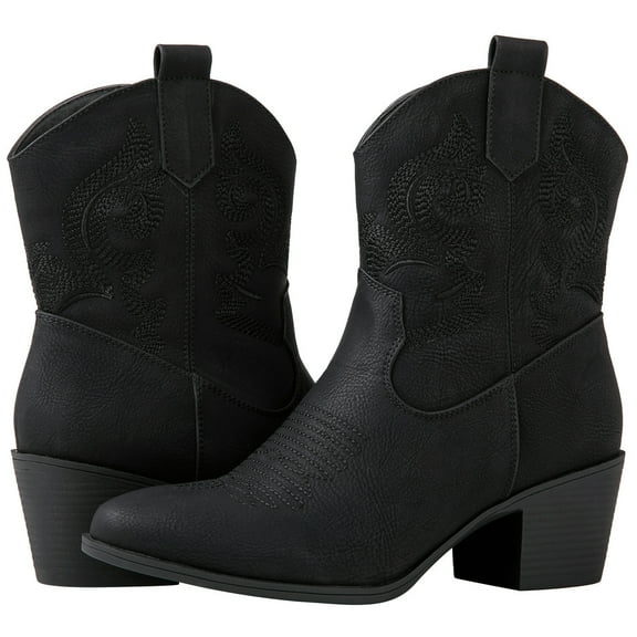 GLOBALWIN Women's Black Mid Calf The Western Cowboy Cowgirl Boots 8M