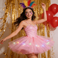 thumbnail image 2 of Aoiroe Tutu Skirt Women,80's Dance Carnival Costume for Lady Sparkly Layered Tulle Tutus for Women Party Tutus Neon LED Tulle Tutu for Women Party Costume Pink One Size, 2 of 6