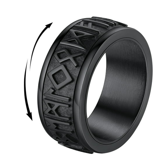 FindChic Fidget Rotatable Rings for Men Stainless Steel Viking Rune Black Rings Stress Relief Pagan Amulet Anxiety Band Rings, Size 7-14