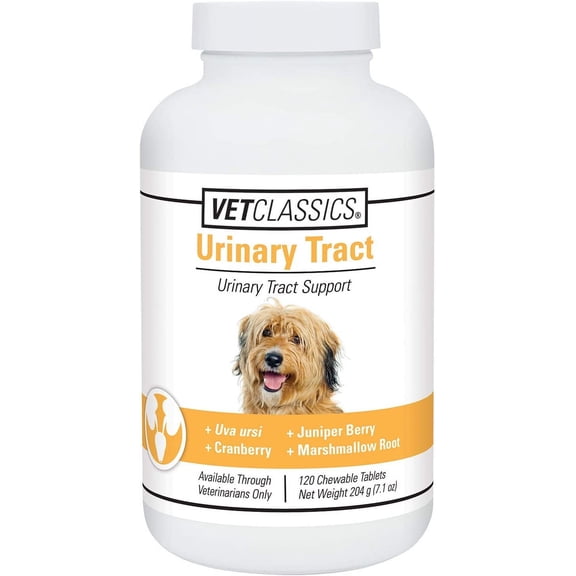 Vet Classics Urinary Tract Dog Supplement- Urinary Tract Support for Dogs, Pet Incontinence- Cranberry Dog Supplements- Chewable Tablets 120 Ct.