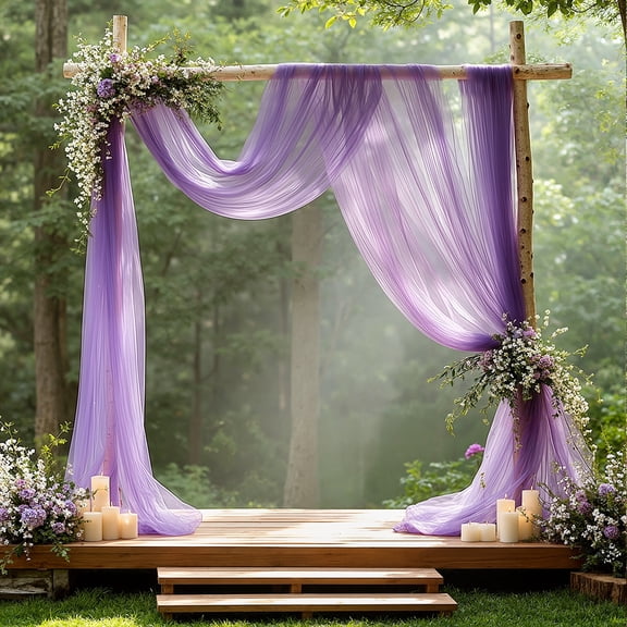 Mictong Wedding Arch Drapes Set, size 236.23 * 63 inches, wedding arch background curtain, suitable for wedding arch decoration, wedding ceremony decoration, 3 pieces, purple