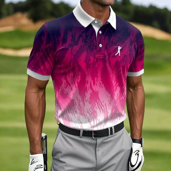 Zysthvn Polo Mens Shirts Tall Golf Casual Summer Work T Shirts for Men Short Sleeve Turn Down Collar Printed Tops