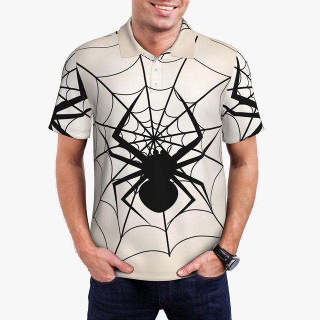 Balery Spiders On The Web 1 Camisa Polo de Hombre con Estampado, de Manga Corta y Tejido Medio, Camisa Tipo Golf Polo-3X-Large