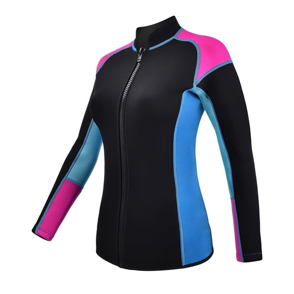 REALON Wetsuits Top Jacket Women Men 2mm Neoprene Long Sleeve Shirt 3mm Front Zipper Vest Wet Suit Keep Warm for Adult Diving Surf Swim Water Sports (2mm Women Black with Pink, XXXL)