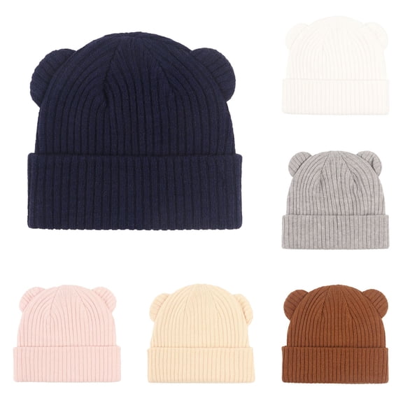 Lispipm Newborn Baby Hat Bear Ears Infant Caps Knitted Beenie Toddler Soft Hat for Fall Winter Home and Outdoor Beige 3-36 Months