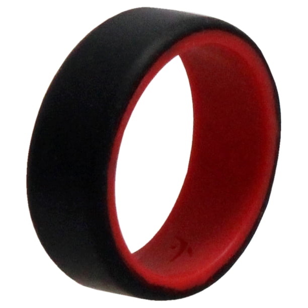 Anillo de boda de silicona de 2 capas biselado de 8 mm - Rojo-Negro de ROQ para hombres - Anillo de 9 mm