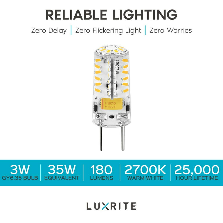 Luxrite GY6.35 LED Bulb, 12V AC/DC, 35W Equivalent, 2700K Warm