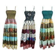 Mogul Womens Maxi Dress Recycled Vintage Sari Patchwork Holiday Dresses Wholesale lot of 3 pieces