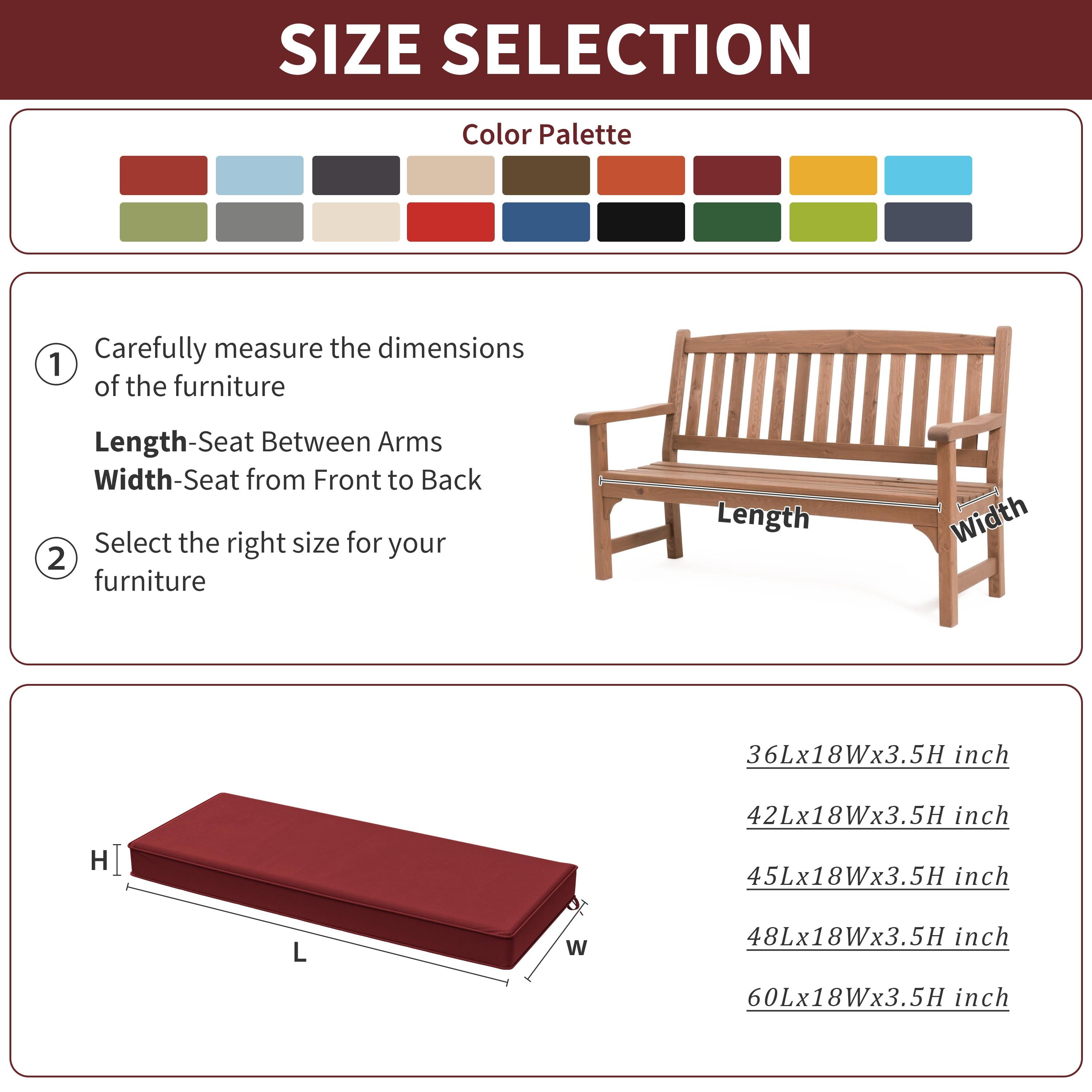 Kimunuk Outdoor Bench Cushions 45 x 18 x 3.5 Inch, High Density Foam Bench Seat Cushion, Porch Swing Cushion with Non-Slip Removable Cover, Burgundy