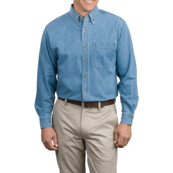 Just Blanks Long Sleeve Denim Shirt Double Needle Stitching Throughout, Faded Denim*, 4XL