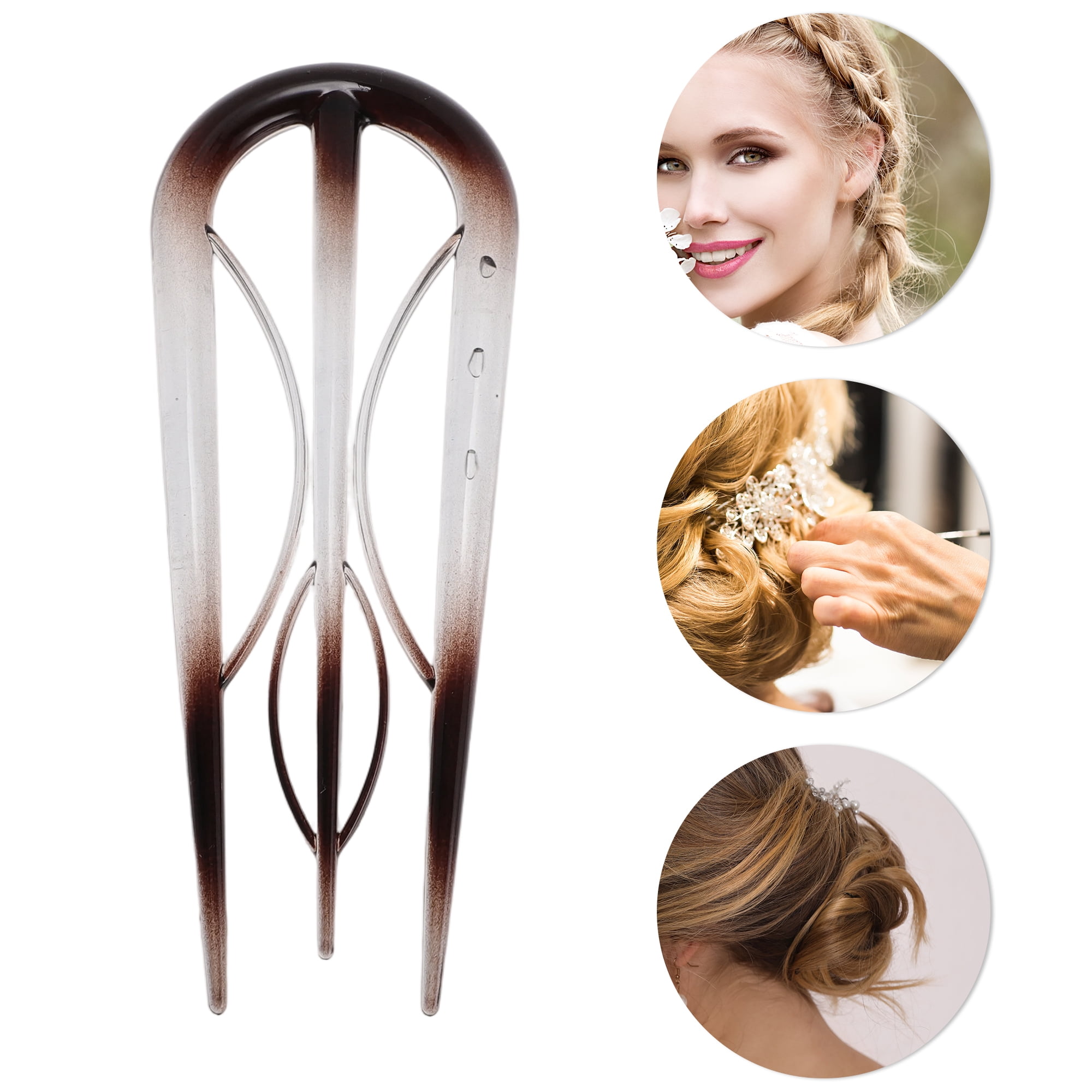 Unique Bargains U-shaped Hair Pin 3.94"x1.50" 1 Pc Transparent Gray,Dark Brown