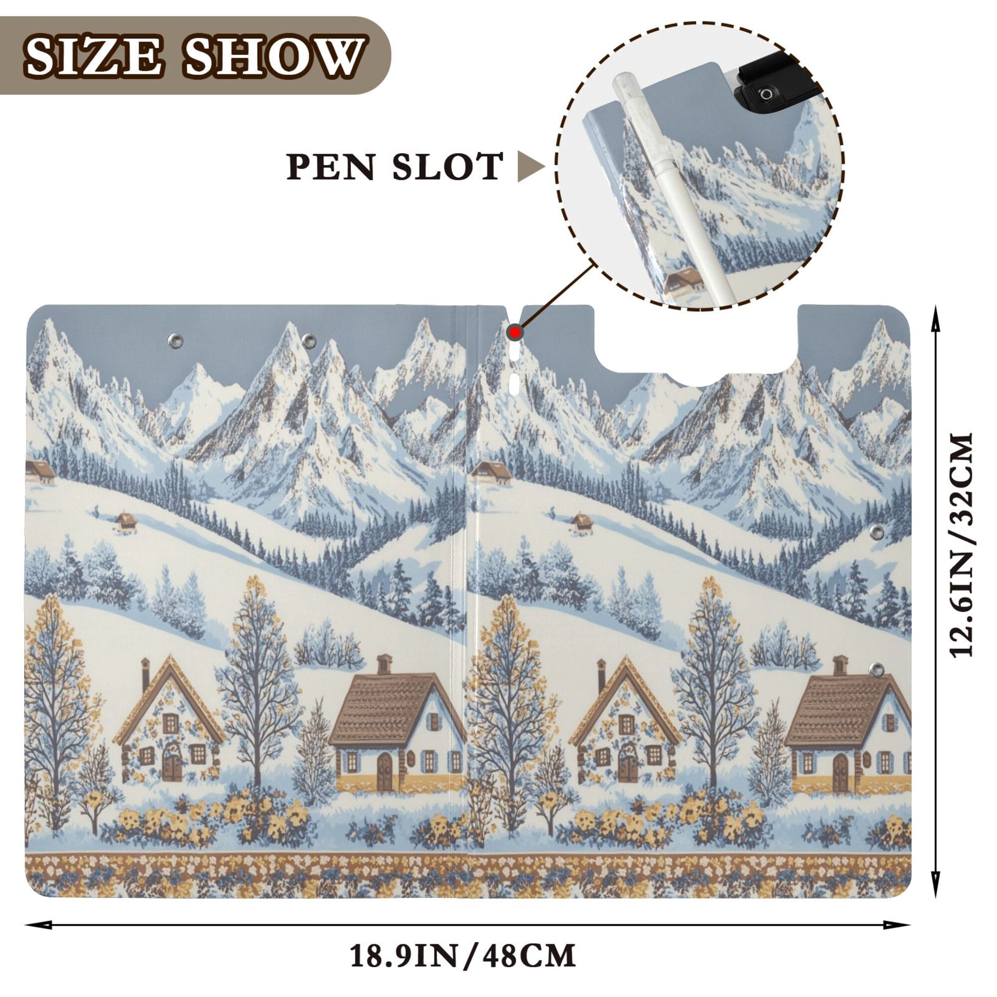 FORMRS A4 Clipboard Folder with Pen Holder Horizontal Foldable School Office Binder, Blue Snowy Mountain