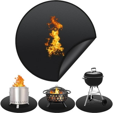 36" Fire Pit Mat,Round Fireproof Under Grill Mat, Oil-Proof Waterproof BBQ Pad for Deck Patio Grass Outdoor Grill Accessories, Portable and Reusable, Glossy Black