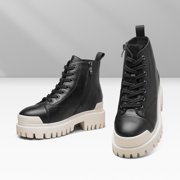 CMR CHAMARIPA Elevator Shoes For Women - Black Leather Height Increasing Boots 8CM / 3.15 Inches