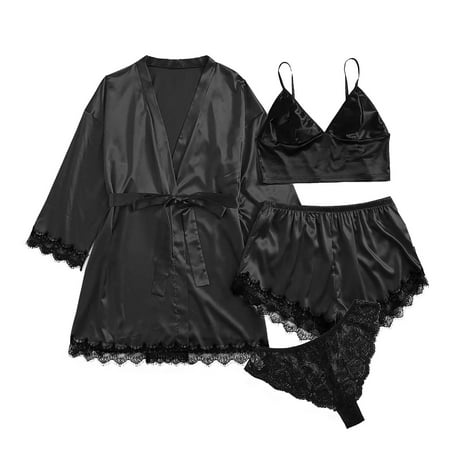 

AIEOTT Plus Size Sexy Lingerie Women Silk Robe Satin Bathrobe Sleepwear Pajamas