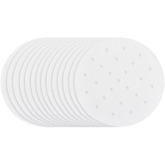 100Pcs 8 Inch Parchment Paper Steamer Liner Food Steamer Paper Flat Round Air Fryer Bamboo Dumpling Small Perforated Sum Buns Mat Liners Pads for Home Kitchen Restaurant Food Cooking
