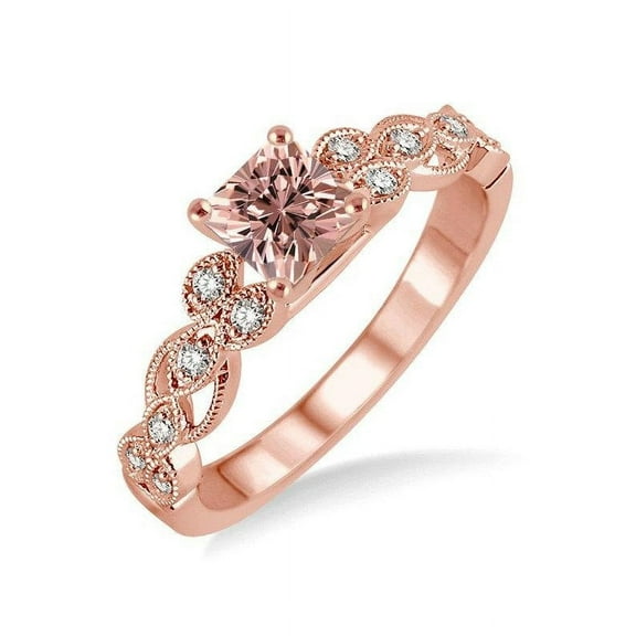1.25 Carat Princess cut Morganite and Diamond Engagement Ring in 14k Rose Gold affordable morganite & diamond engagement ring