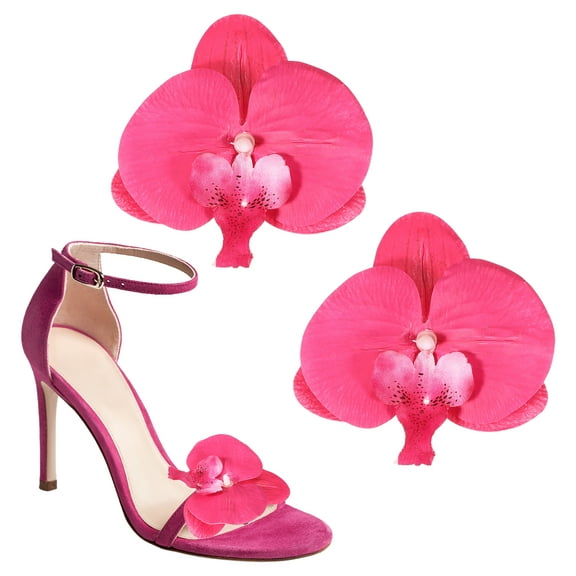 Uxcell Flower Shoe Clips, 2 Pcs Removable Decorative Shoe Clips Butterfly Orchid Accessories for Women, Hot Pink