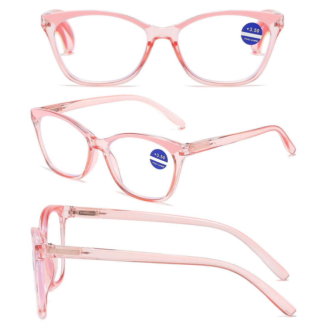 KOOSUFA Cat Eye Blue Light Blocking Reading Glasses +3.5 Spring Hinge Transparent Frame Womens Computer Readers Eyeglasses Transparent Pink