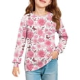 thumbnail image 2 of LTTVQM Shirts for Girls Long Sleeve 12-13 Fall Winter Casual Floral Print Tee Casual Blouses Fashion Outfit Crew Neck with Pocket Pink 12-13 Years, 2 of 5