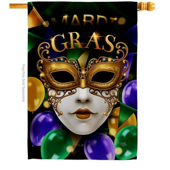 Breeze Decor H120008-BO Fat Tuesday Carnival Springtime Mardi Gras Double-Sided Garden Decorative House Flag, Multi Color