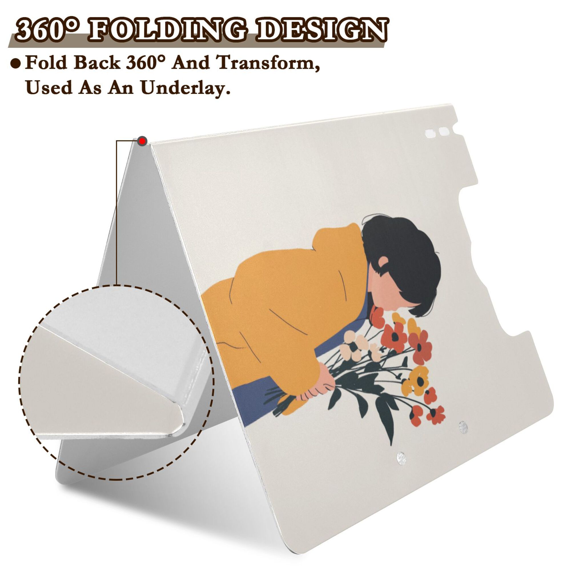 FORMRS A4 Clipboard Folder with Pen Holder Horizontal Foldable School Office Binder, Cartoon Flowers