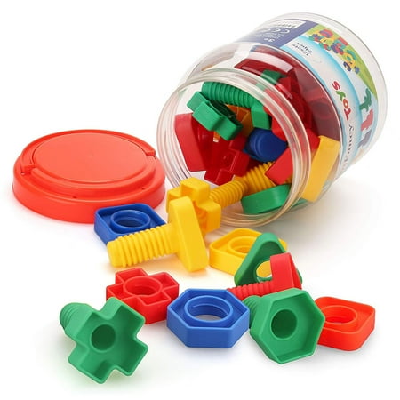 Jumbo Nuts and Bolts Fine Motor Skills - 24 PCS Occupational Therapy Toddlers Toys, Montessori Building Construction Set with Storage Case, Kids Matching Game Toys for Preschoolers Boys (Best Learning Toys For Preschoolers)