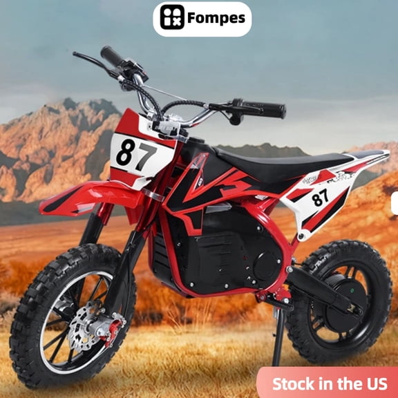 Fompes Electric Dirt Bike, 36V-500W Ebike with Mechanical Disc Brakes, Max Speed up to 16mph, Electric Motorcycle for Boys And Girls, Red