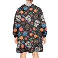 thumbnail image 2 of Wearable Oversized Blanket,Black Flower Skull Pattern Wearable Blanket Hoodie for Adults,Cozy Hooded Blankets with Super Pockets,Super Warm Fuzzy Pullover for Women & Men, 2 of 6