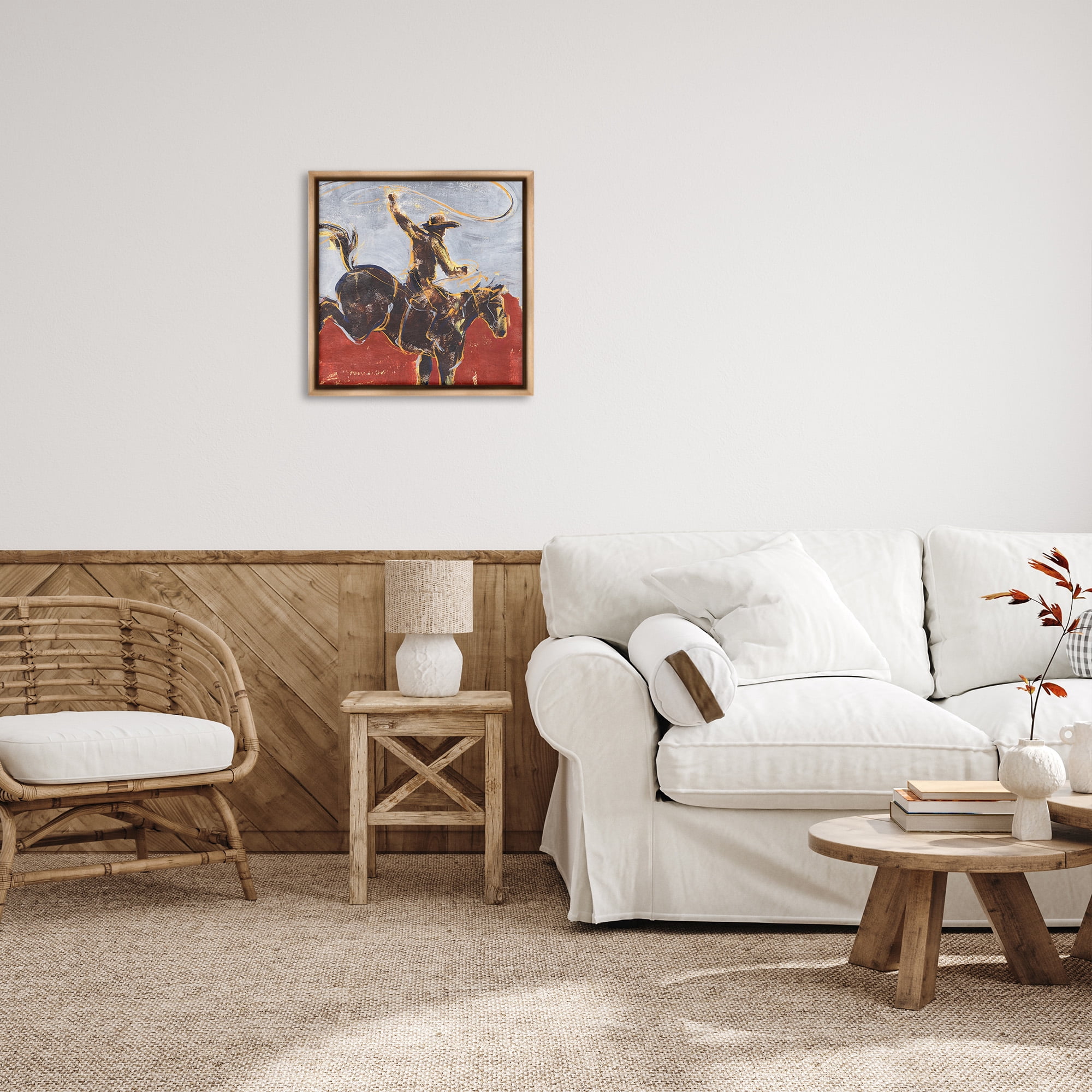 Stupell Industries Western Cowboy Wild Horse Animals & Insects Painting Brown Floater Framed Canvas Art Print Wall Art, 25 x 25