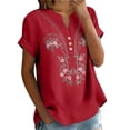 thumbnail image 5 of Vinsonshop Embroidered Tops for Women Embroidered Linen Tops Boho Linen Floral Embroidered Peasant Gauze Blouses Button Down Embroidered Shirt Womens Shirts Casual Red XXL, 5 of 9