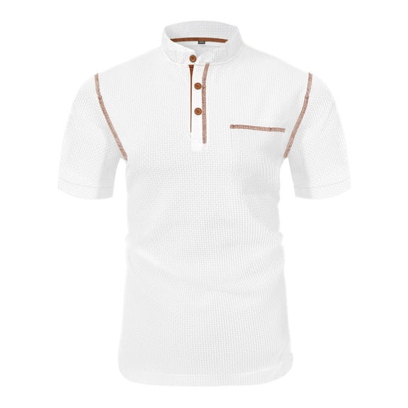 RYRJJ Mens Henley Shirts Lightweight Raglan Short Sleeve Summer Casual Classic Cotton T-Shirts Pocket Button Shirt(White,S)