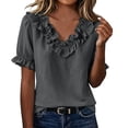 thumbnail image 6 of cocolona Summer Puff Sleeve Tops for Women Ruffle V Neck Loose Shirts Dressy Casual Solid Color Blouses, 6 of 7