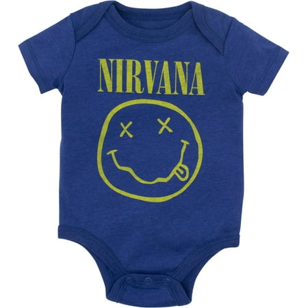 Baby Face Photo - Nirvana Smiley Face Newborn Baby Boys' Rock Band Bodysuit, Heather Blue (6 Months)