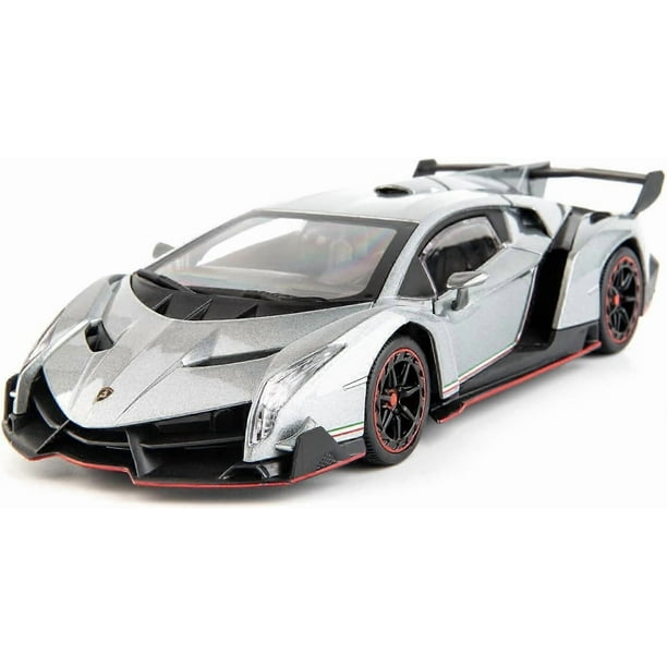Diecast Car for Lamborghini Veneno Model Car 1/24 Scale Sports Toy Vehicle Door Can be Opened Toy Car Front Wheel Steerable (Gray)
