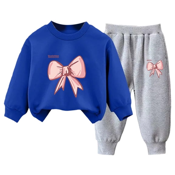 Hessimy Toddler Boys Girls Spring Summer Cartoon Print 2Pcs Warm Tops Pants Soft Casual Outfits, Warm Casual Style, 2M-12Y(Blue,7-8 Years)