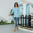 thumbnail image 6 of DENGDENG Womens 3/4 Sleeve Shirts Medium Casual Summer Tops Spring Round Neck Elbow Sleeve Tunic Tops Cute Three Quarter Length Blouses Plus Size Clothes Light Blue L, 6 of 9