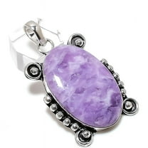 Natural Lepidolite Stone Handmade 925 Sterling Silver Jewelry Pendant 2.13"