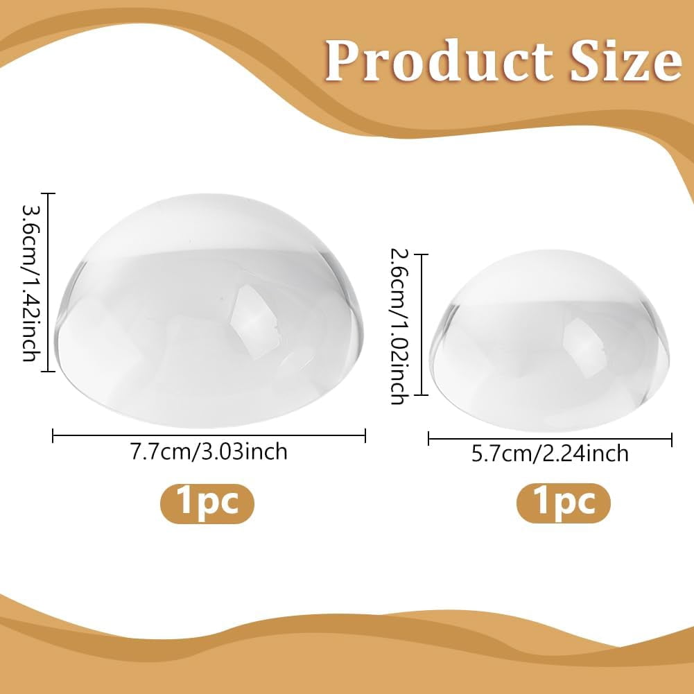 2 Pcs 2 Styles Dome Magnifier Paperweight Glass Magnifying Half Ball Lens for Home Office Dispalay Decorations Reading 57x26mm/77x36mm for DIY