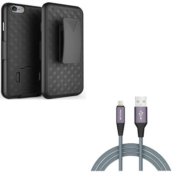 Case Belt Clip w 10ft USB Cable for iPhone 8/7 - Holster Swivel Cover Kickstand Armor, Charger Cord Power Wire Braided Long for iPhone 8/7 Models