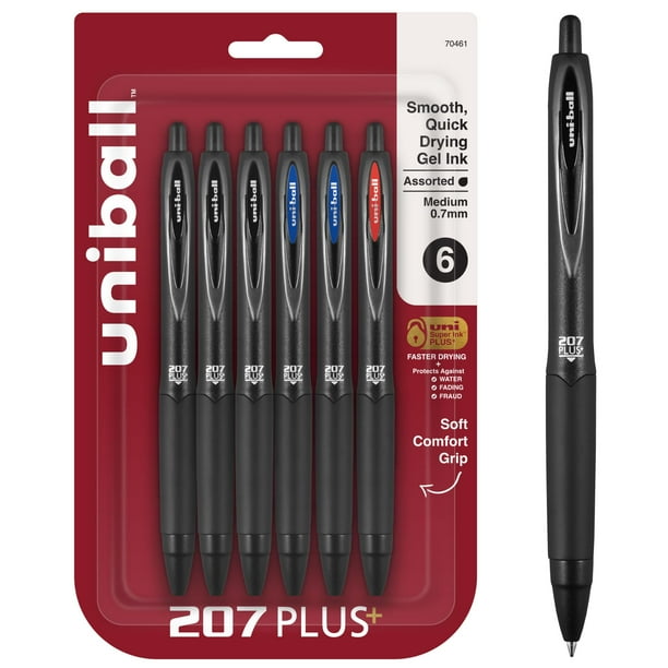 Bolígrafos de gel Uni-ball 207PLUS+, 0,7 mm, punta mediana, paquete de 6
