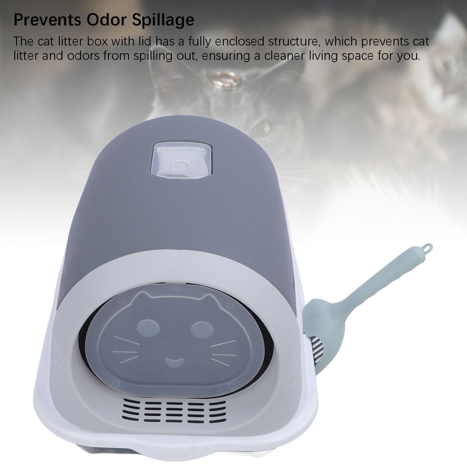 LAZIOEGR Enclosed Plastic Litter Box Extra Large Odor Resistant Easy Cleaning Covered Kitty Litter Box with Scoop for Indoor Cats, Gray (20.87 inches / 53 cm)