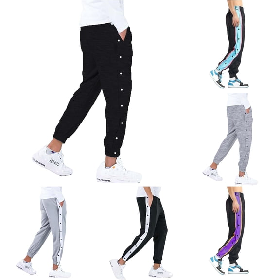 XIAONU Side Snap Jogger Pants for Men Elastic Side Pockets Sport Trousers