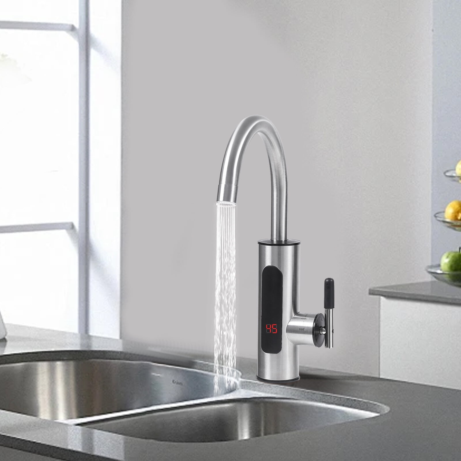 360° Rotatable Faucet Silver Electric Instant Heating Water Faucet 7.87*14.17 for Kitchens, Bathrooms