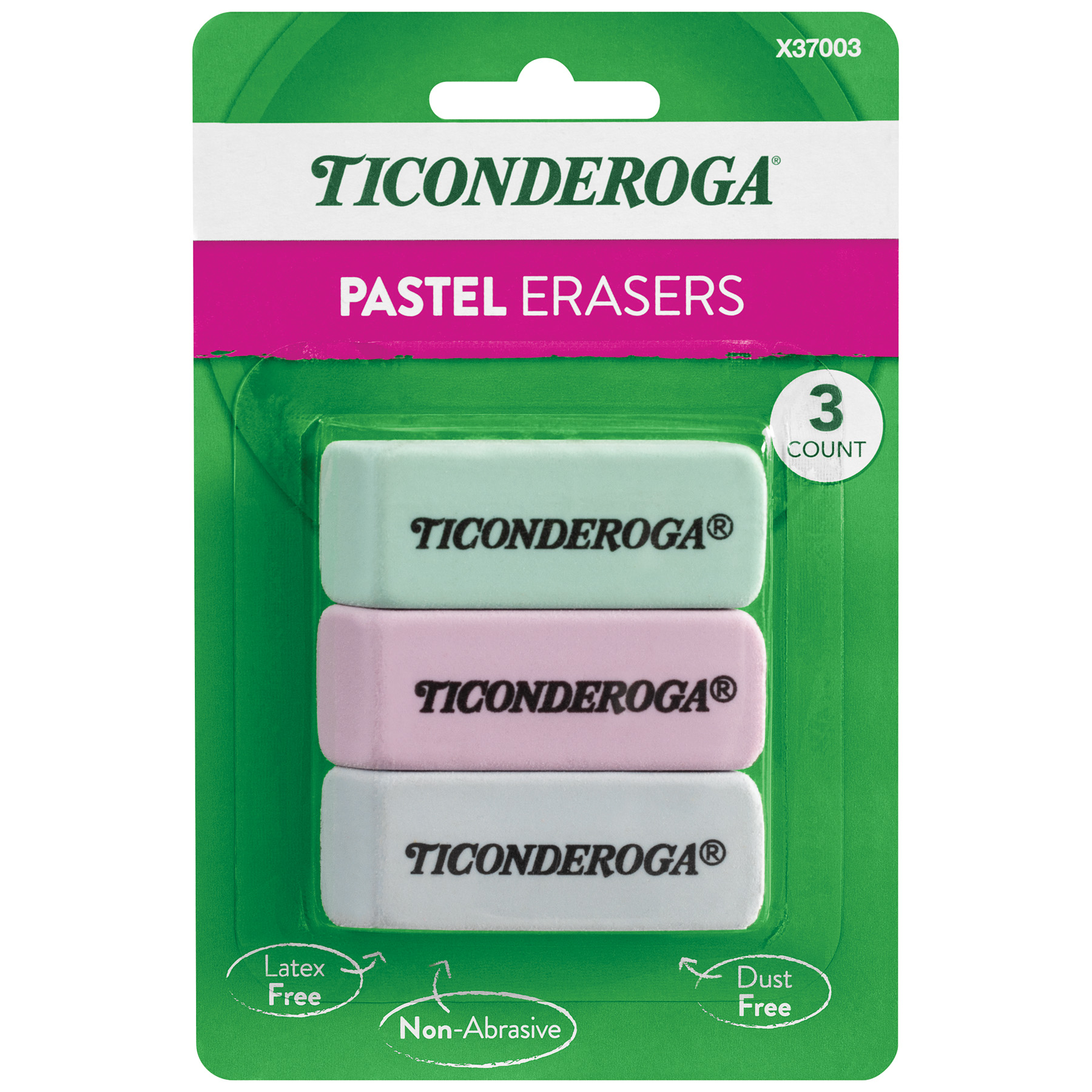 Ticonderoga Pastel Wedge Eraser, 3 Per Pack, 24 Packs