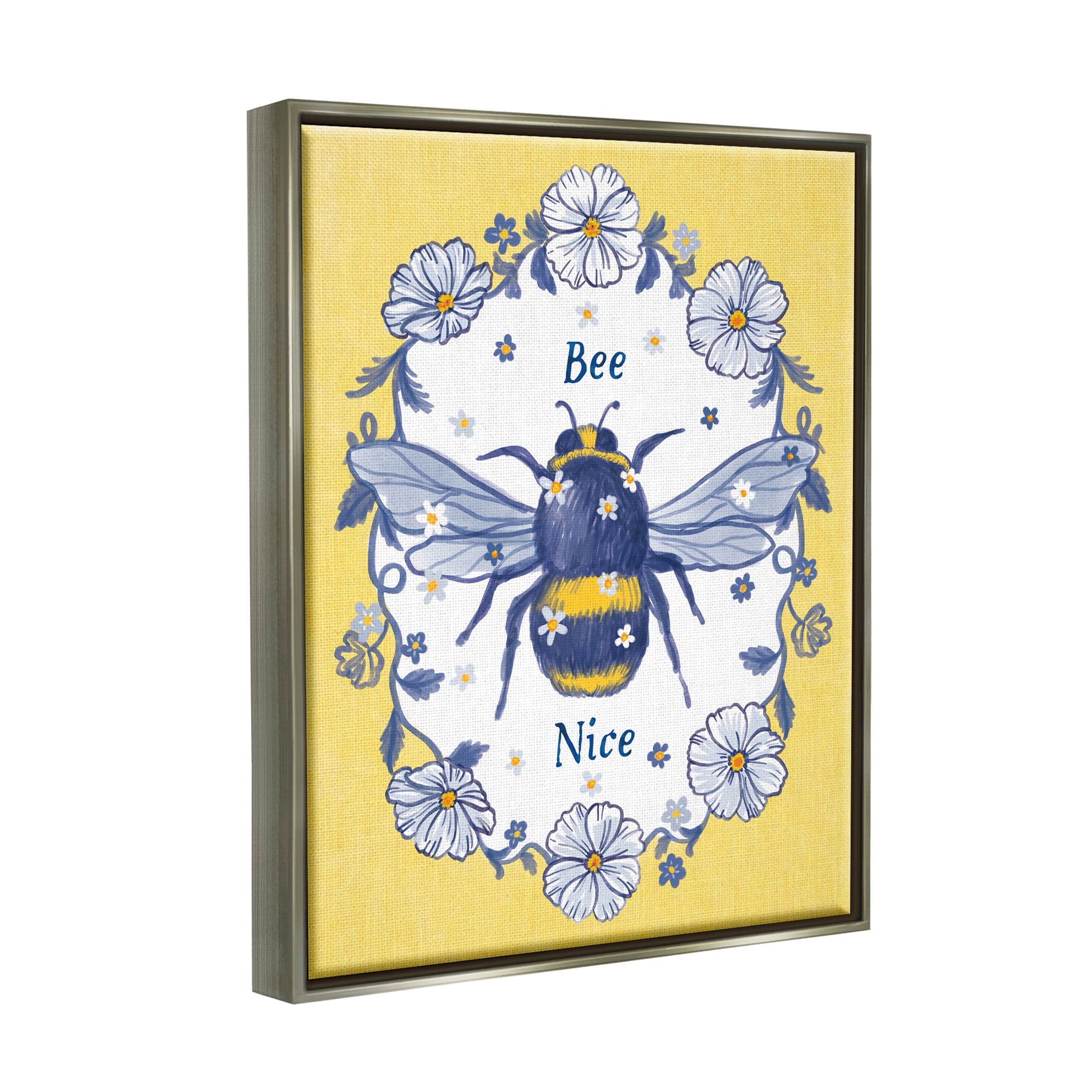 Bee Nice Floral Insect Wreath Animals & Insects Graphic Art Luster Gray Framed Art Print Wall Art