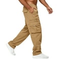 thumbnail image 4 of LWavelet Men's Relaxed Fit Cargo Pants Elastic Waist with Side & Cargo Pockets for Outdoor Casual Work Wear Khaki L, 4 of 5