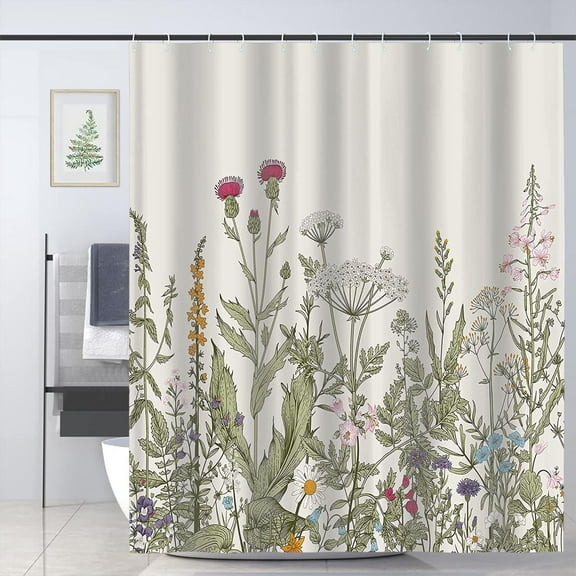 Wildflower Botanical Shower Curtain for Bathroom Decor Floral Flower Plant Green Leaves Bathroom Accessories 72x72in