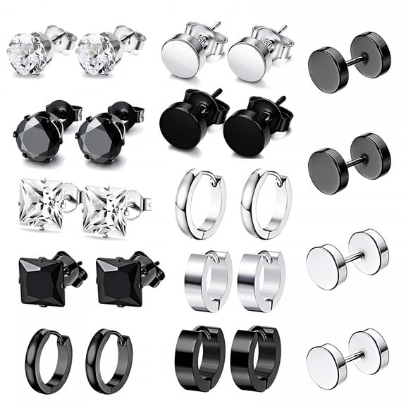 DESIGNICE 2026 New 12 Pairs/Set Stainless Steel Punk Earrings Hip Hop Rock Ear Studs Drop Dangle Pendant Unisex Women Men Jewelry Gifts for Party,Concert,Club,Festival